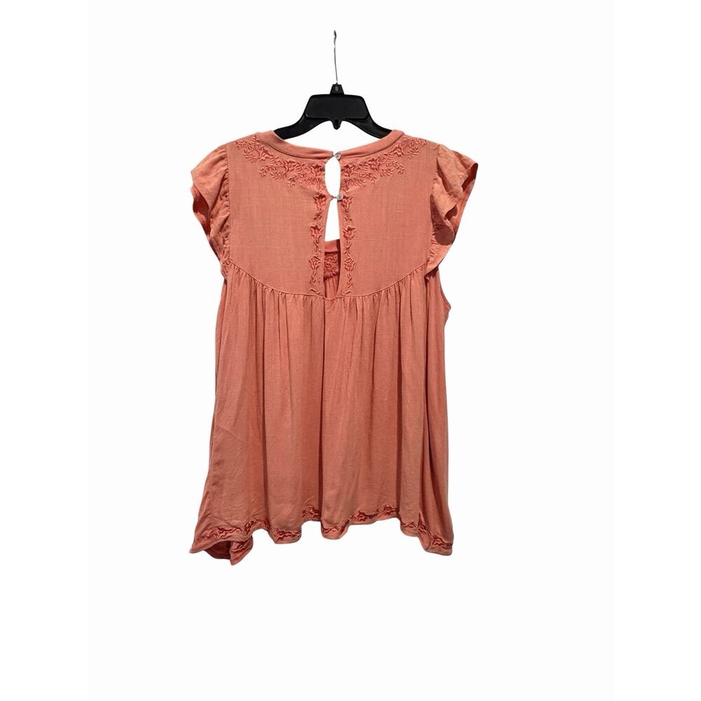 POL Top Sleeveless Coral Embroidered Boho Flowy Ruffle M - Picture 2 of 12